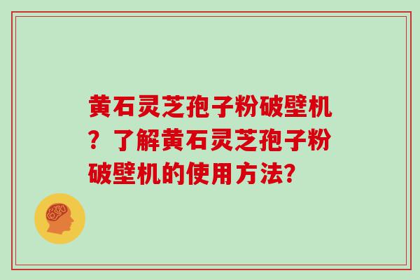 黄石灵芝孢子粉破壁机？了解黄石灵芝孢子粉破壁机的使用方法？