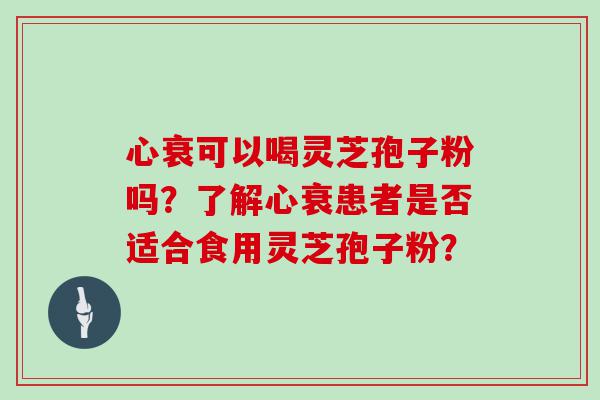 心衰可以喝灵芝孢子粉吗？了解心衰患者是否适合食用灵芝孢子粉？