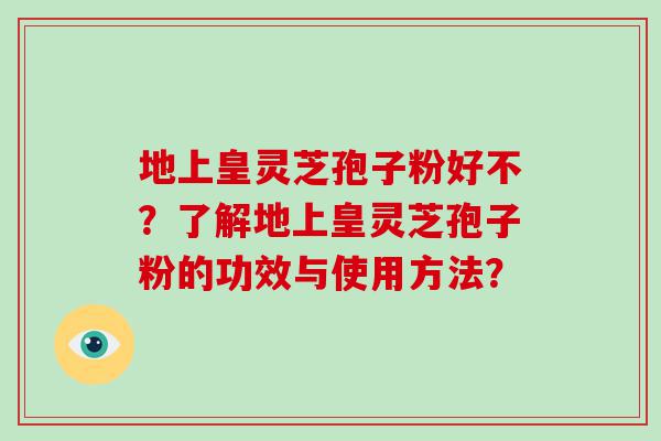 地上皇灵芝孢子粉好不？了解地上皇灵芝孢子粉的功效与使用方法？