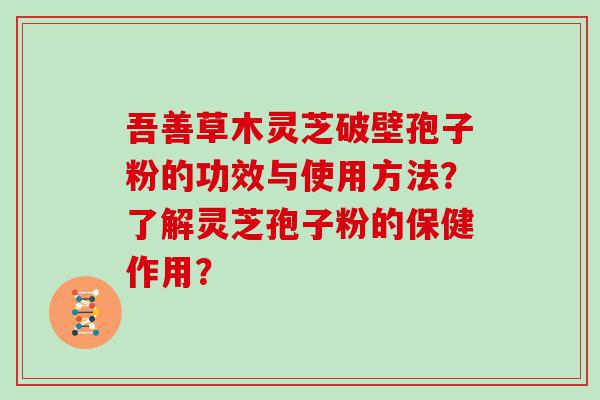 吾善草木灵芝破壁孢子粉的功效与使用方法？了解灵芝孢子粉的保健作用？