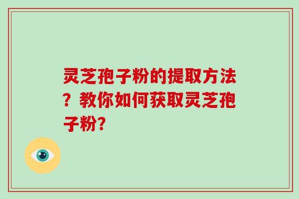 灵芝孢子粉的提取方法？教你如何获取灵芝孢子粉？