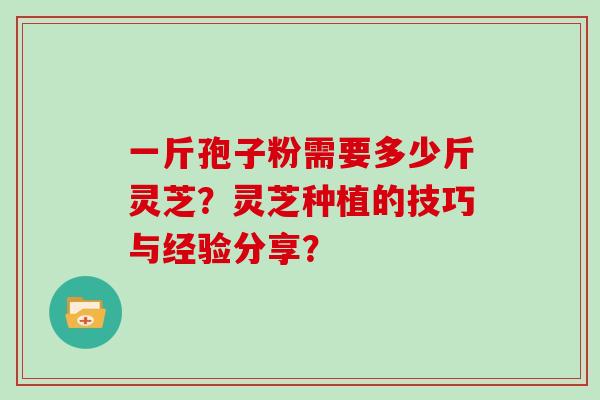 一斤孢子粉需要多少斤灵芝？灵芝种植的技巧与经验分享？