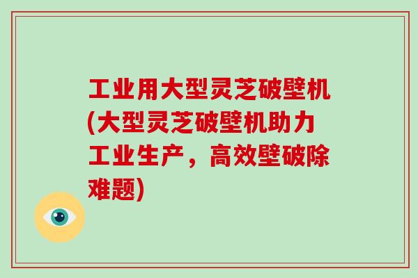 工业用大型灵芝破壁机(大型灵芝破壁机助力工业生产，高效壁破除难题)