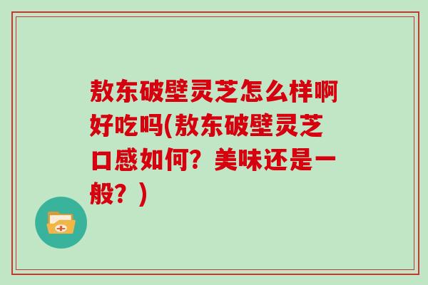 敖东破壁灵芝怎么样啊好吃吗(敖东破壁灵芝口感如何？美味还是一般？)