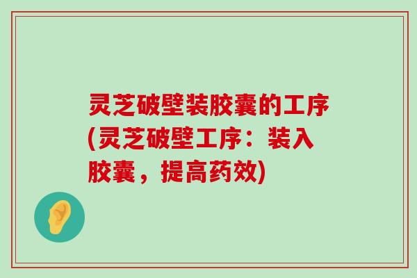 灵芝破壁装胶囊的工序(灵芝破壁工序：装入胶囊，提高)