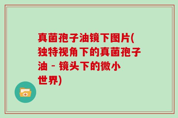 真菌孢子油镜下图片(独特视角下的真菌孢子油 - 镜头下的微小世界)