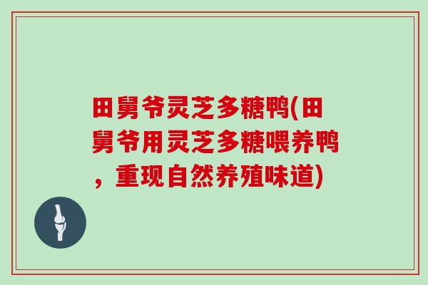 田舅爷灵芝多糖鸭(田舅爷用灵芝多糖喂养鸭，重现自然养殖味道)