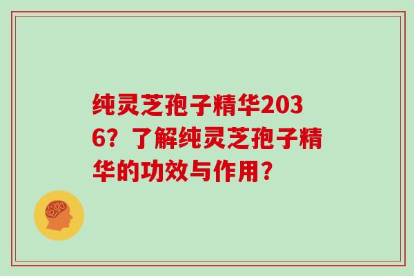 纯灵芝孢子精华2036？了解纯灵芝孢子精华的功效与作用？