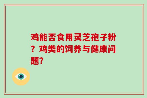 鸡能否食用灵芝孢子粉？鸡类的饲养与健康问题？