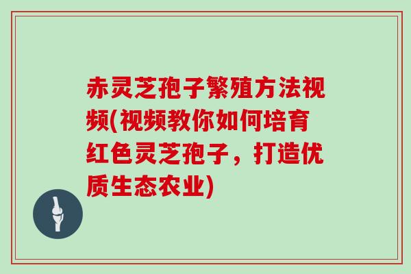 赤灵芝孢子繁殖方法视频(视频教你如何培育红色灵芝孢子，打造优质生态农业)