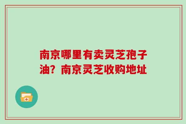 南京哪里有卖灵芝孢子油？南京灵芝收购地址