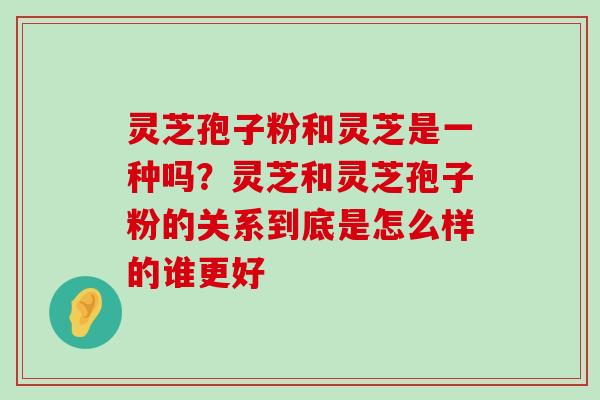 灵芝孢子粉和灵芝是一种吗？灵芝和灵芝孢子粉的关系到底是怎么样的谁更好