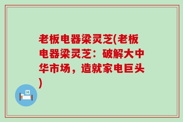 老板电器梁灵芝(老板电器梁灵芝：破解大中华市场，造就家电巨头)