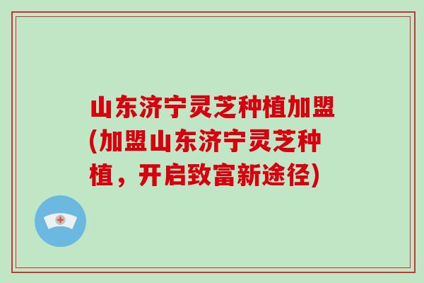 山东济宁灵芝种植加盟(加盟山东济宁灵芝种植，开启致富新途径)