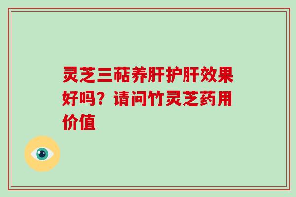 灵芝三萜养效果好吗？请问竹灵芝药用价值