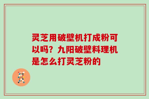 灵芝用破壁机打成粉可以吗？九阳破壁料理机是怎么打灵芝粉的