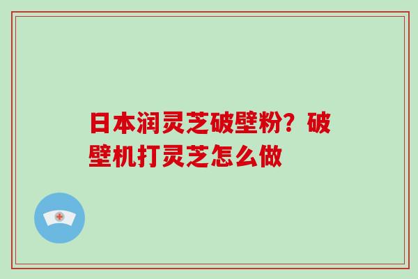 日本润灵芝破壁粉？破壁机打灵芝怎么做