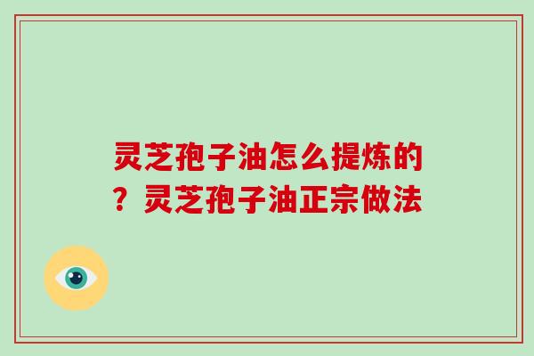 灵芝孢子油怎么提炼的？灵芝孢子油正宗做法