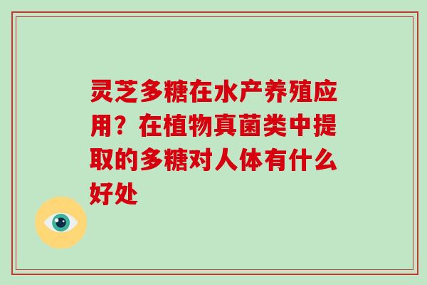 灵芝多糖在水产养殖应用？在植物真菌类中提取的多糖对人体有什么好处