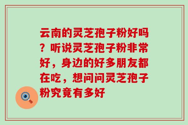 云南的灵芝孢子粉好吗？听说灵芝孢子粉非常好，身边的好多朋友都在吃，想问问灵芝孢子粉究竟有多好