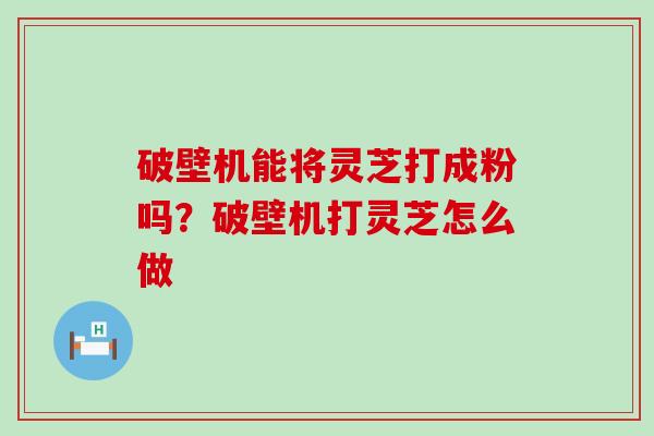 破壁机能将灵芝打成粉吗？破壁机打灵芝怎么做