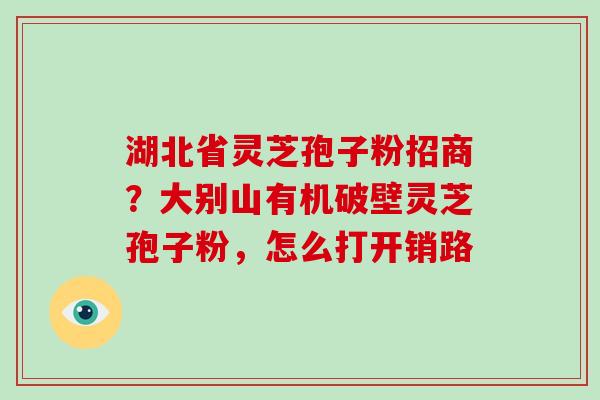 湖北省灵芝孢子粉招商？大别山有机破壁灵芝孢子粉，怎么打开销路