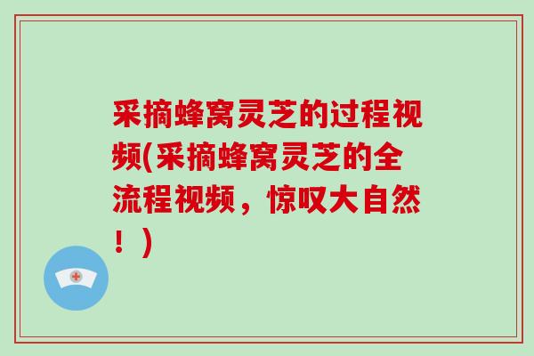 采摘蜂窝灵芝的过程视频(采摘蜂窝灵芝的全流程视频，惊叹大自然！)