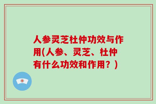 人参灵芝杜仲功效与作用(人参、灵芝、杜仲有什么功效和作用？)