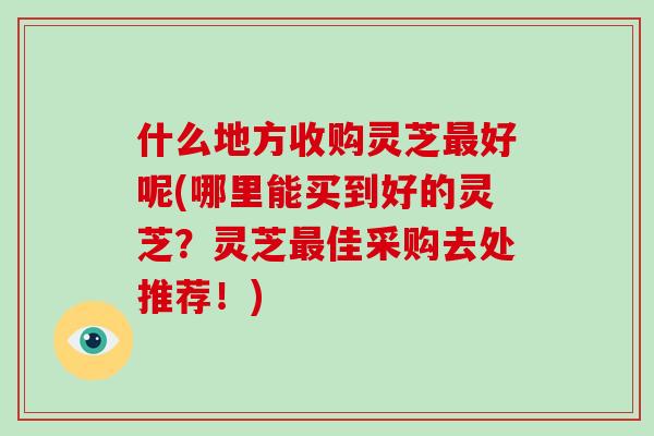 什么地方收购灵芝好呢(哪里能买到好的灵芝？灵芝佳采购去处推荐！)