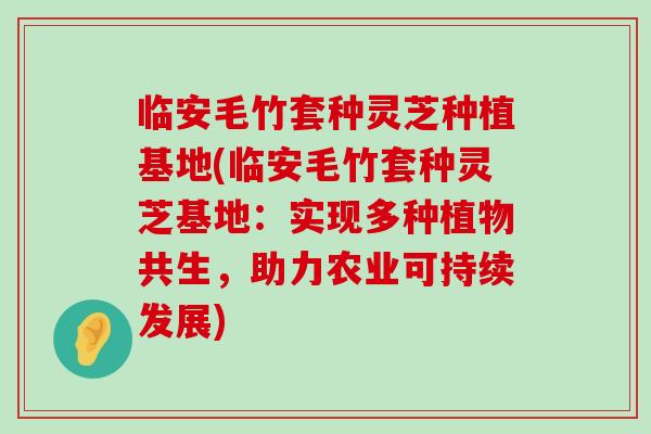 临安毛竹套种灵芝种植基地(临安毛竹套种灵芝基地：实现多种植物共生，助力农业可持续发展)