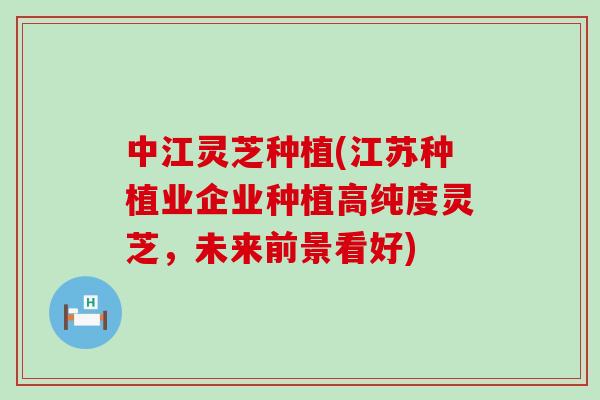 中江灵芝种植(江苏种植业企业种植高纯度灵芝，未来前景看好)