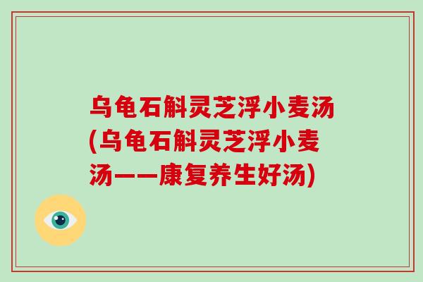 乌龟石斛灵芝浮小麦汤(乌龟石斛灵芝浮小麦汤——康复养生好汤)