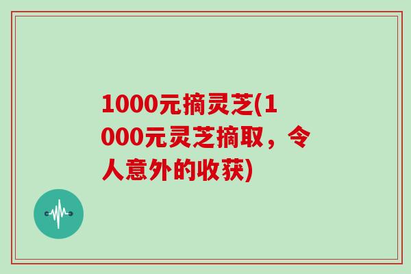 1000元摘灵芝(1000元灵芝摘取，令人意外的收获)