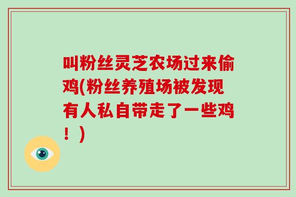 叫粉丝灵芝农场过来偷鸡(粉丝养殖场被发现有人私自带走了一些鸡！)