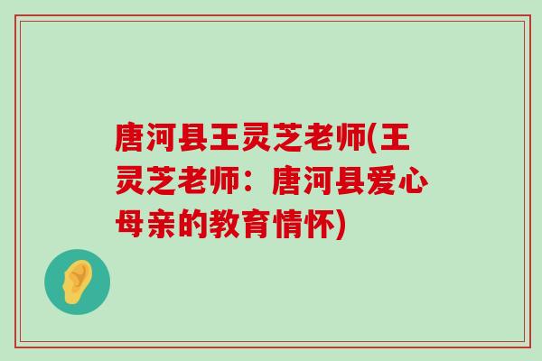 唐河县王灵芝老师(王灵芝老师：唐河县爱心母亲的教育情怀)