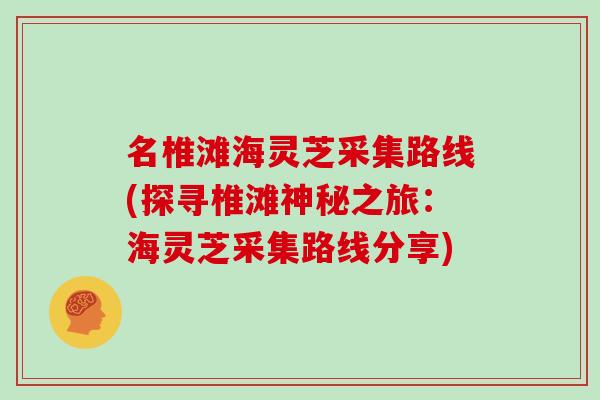 名椎滩海灵芝采集路线(探寻椎滩神秘之旅：海灵芝采集路线分享)