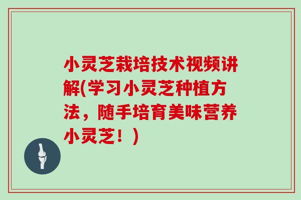 小灵芝栽培技术视频讲解(学习小灵芝种植方法，随手培育美味营养小灵芝！)