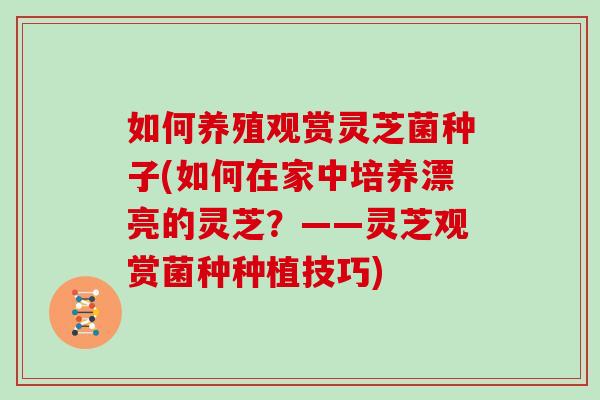 如何养殖观赏灵芝菌种子(如何在家中培养漂亮的灵芝？——灵芝观赏菌种种植技巧)