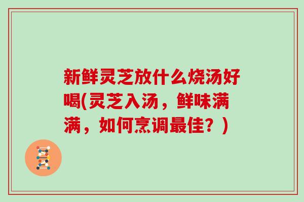 新鲜灵芝放什么烧汤好喝(灵芝入汤，鲜味满满，如何烹调佳？)