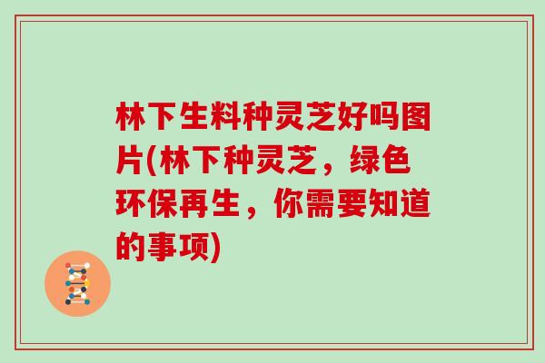 林下生料种灵芝好吗图片(林下种灵芝，绿色环保再生，你需要知道的事项)