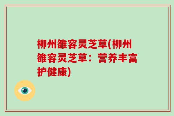 柳州雒容灵芝草(柳州雒容灵芝草：营养丰富护健康)