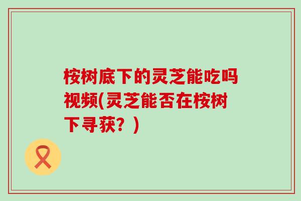 桉树底下的灵芝能吃吗视频(灵芝能否在桉树下寻获？)