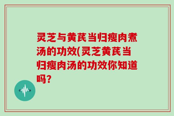 灵芝与黄芪当归瘦肉煮汤的功效(灵芝黄芪当归瘦肉汤的功效你知道吗？