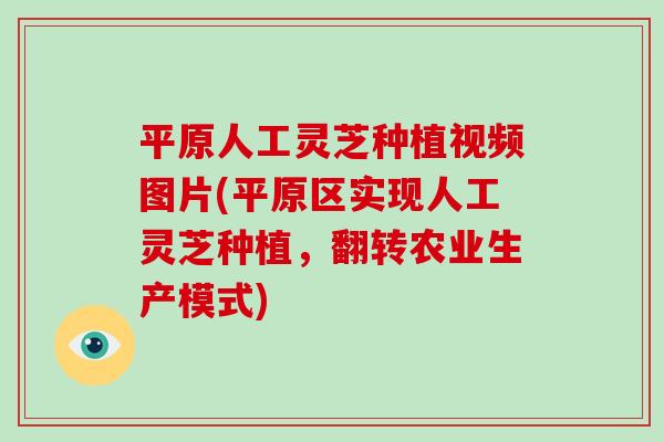 平原人工灵芝种植视频图片(平原区实现人工灵芝种植，翻转农业生产模式)