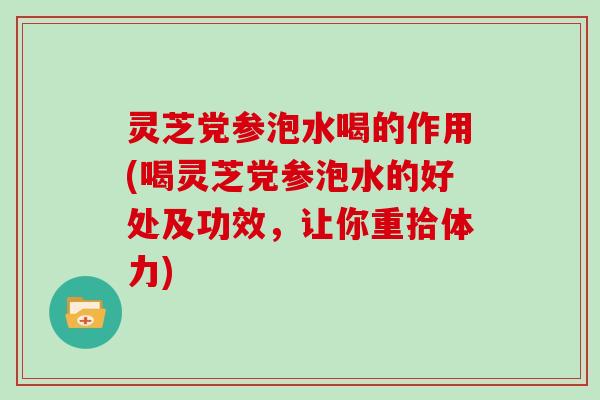 灵芝党参泡水喝的作用(喝灵芝党参泡水的好处及功效，让你重拾体力)