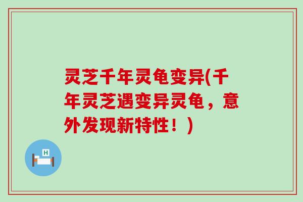 灵芝千年灵龟变异(千年灵芝遇变异灵龟，意外发现新特性！)