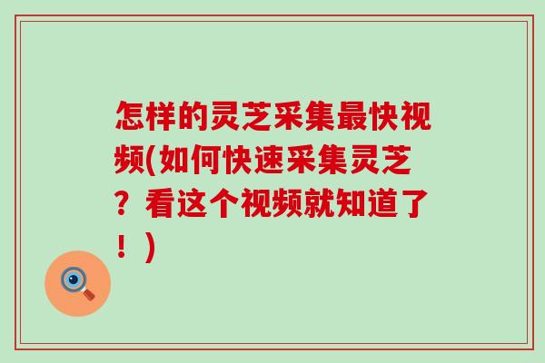 怎样的灵芝采集快视频(如何快速采集灵芝？看这个视频就知道了！)