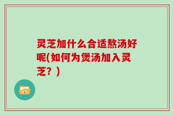 灵芝加什么合适熬汤好呢(如何为煲汤加入灵芝？)