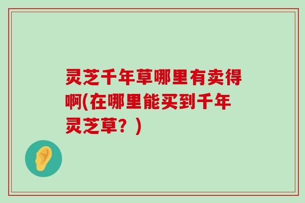 灵芝千年草哪里有卖得啊(在哪里能买到千年灵芝草？)