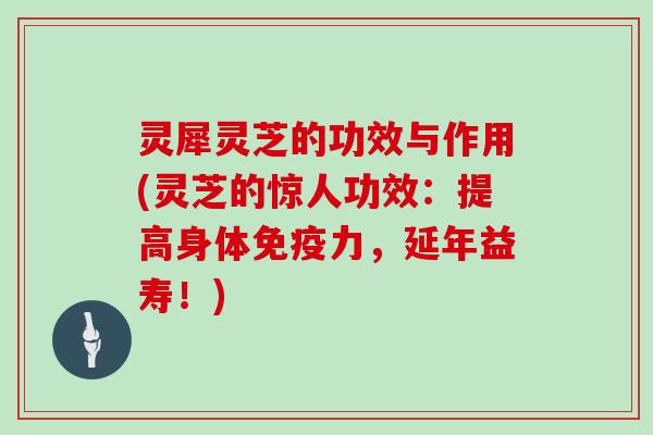 灵犀灵芝的功效与作用(灵芝的惊人功效：提高身体免疫力，延年益寿！)